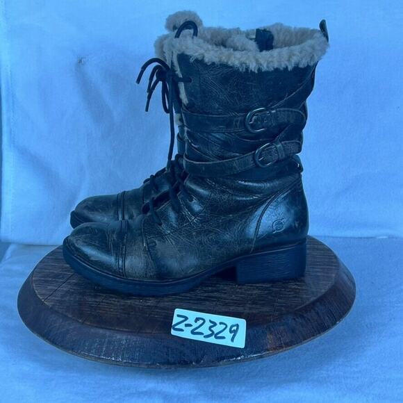 BORN Boots Women's Size 7.5 Zuniga Brown Distressed Leather Moto Winter Wool - Picture 14 of 14